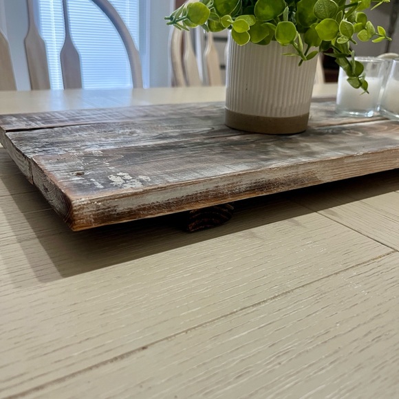 Large Rustic Wood Serving Board Tray Centerpiece-Distressed Torched White - Picture 8 of 11